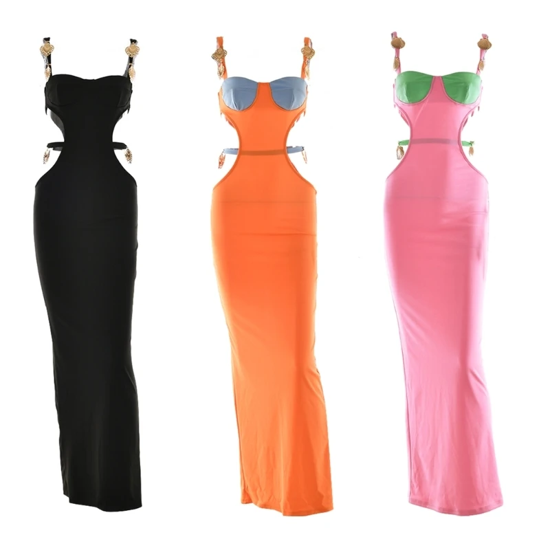 

Женское облегающее платье макси с вырезом сзади и разрезом на кромке, летние длинные платья без рукавов с открытой спиной, формы