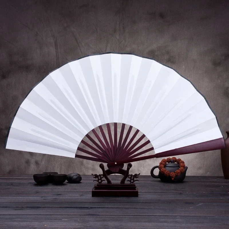Silk Cloth Blank Chinese Folding Fan Wooden Bamboo Antiquity Folding Fan For Calligraphy Painting Home Decor 10.6 Inch/13 Inch