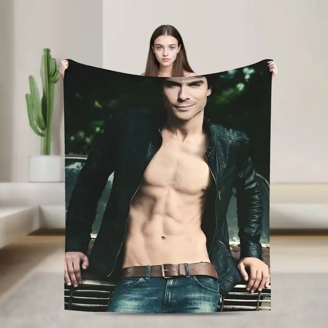 Couverture The Vampire Diaries Damon salvatore, literie chaude et douce de qualité, couvre-lit amusant pour voyage en avion d'automne, salon 1