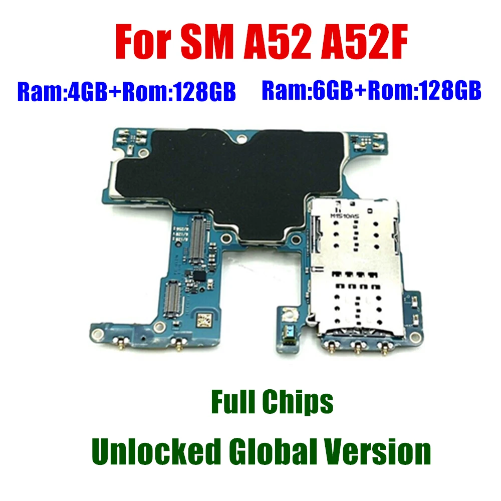 

For Samsung Galaxy A52 A525F SM-A525F Unlocked Motherboard With Android System Logic Board Full Chips Mainboard