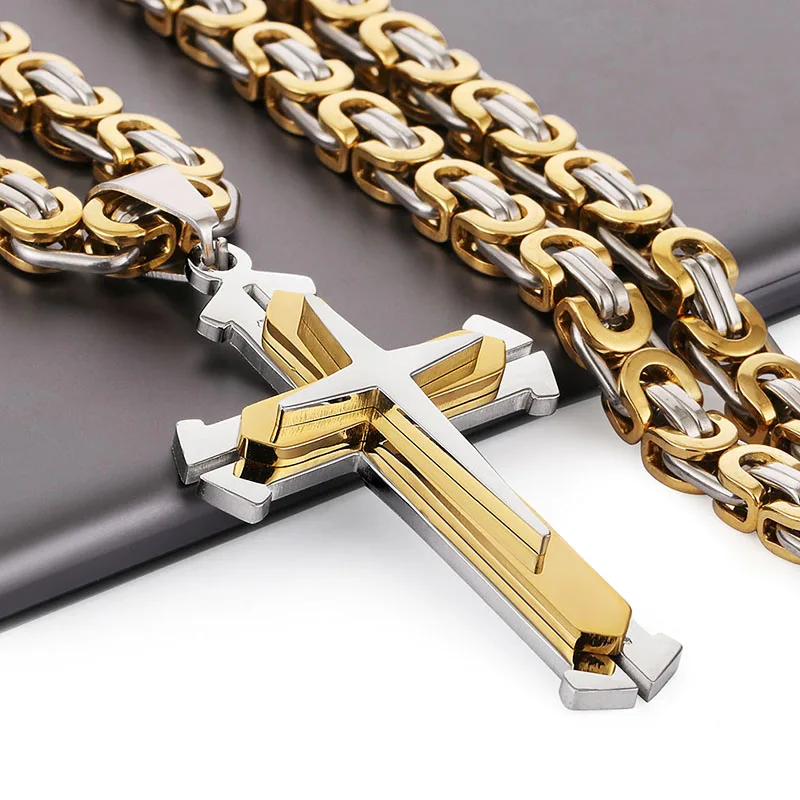 Orthodoxe Edelstahl Jesus Kreuz Lange Halskette Männer Halskette Anhänger Glück Amulett Schmuck Geburtstag Geschenk