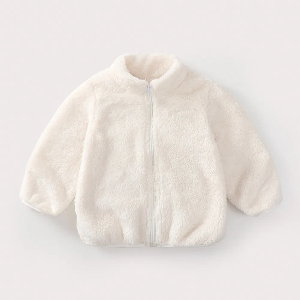Kids Solid Color Plush Coat 2