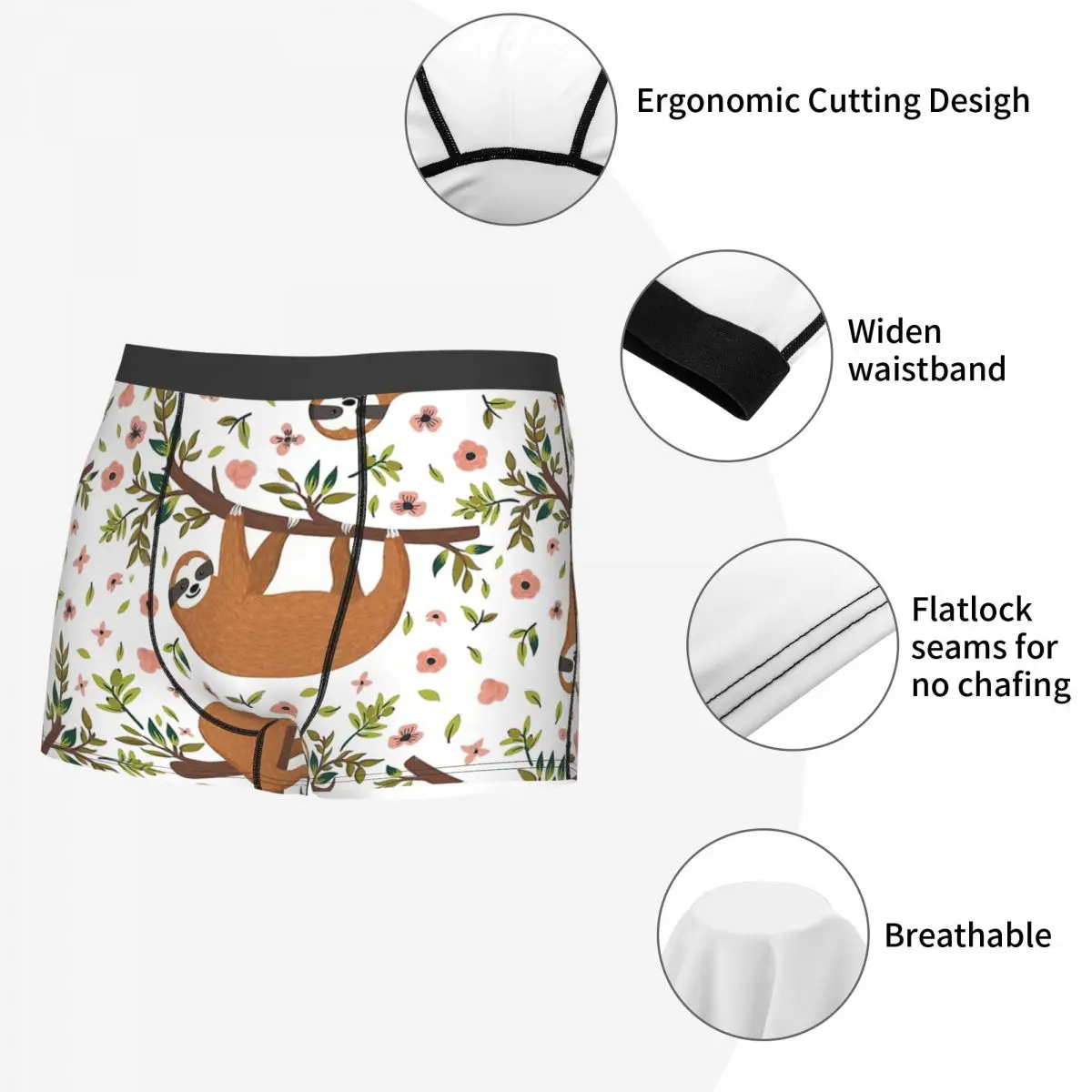 Cute Sloths Chibi Mini Underpants Breathbale Panties Man Underwear Ventilate Shorts Boxer Briefs