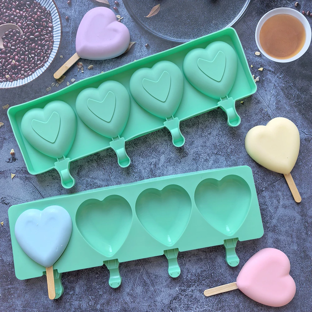 1pc Creative Valentine's Day Heart shaped Silicone Ice Cream Mold DIY Ice Stick Ice Cream Mold Tray Ice Cube Making Tool