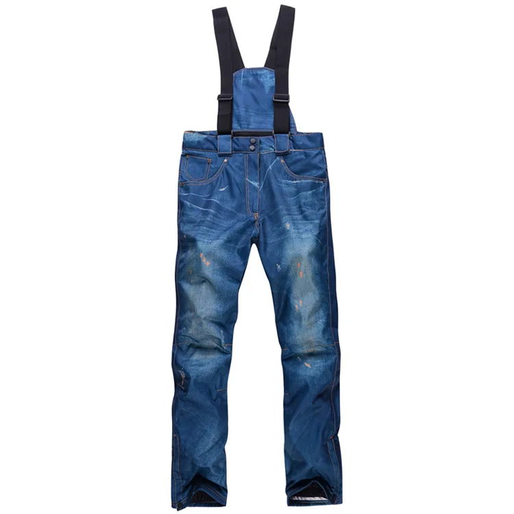 New style denim ski pants suspenders denim ski pants men's