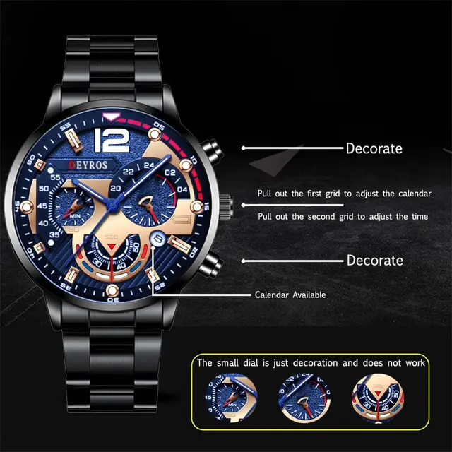 Fashion Mens Stainless Steel Watches Luxury Quartz Wristwatch Calendar Luminous Clock Men Business Casual Watch Reloj Hombre 2