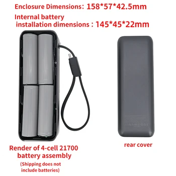 Kit fai da te Power Bank a ricarica rapida PD100W ad alta potenza con cavo di tipo C Custodia per batteria 21700 a 4 celle Custodia per Power Bank grigia