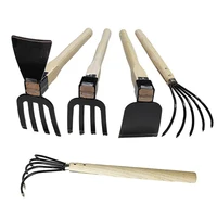 Garden Claw Rake with Wooden Handle Hand Rake Hoe 4/5-Teeth Steel Clamming Claws Gardening Tool For Loosening or Weeding Soil 1