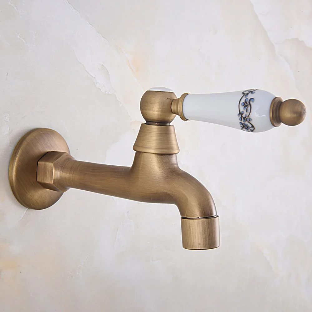 Bathroom Faucet Wall Mounted Vintage Brass Single Cold Water Tap