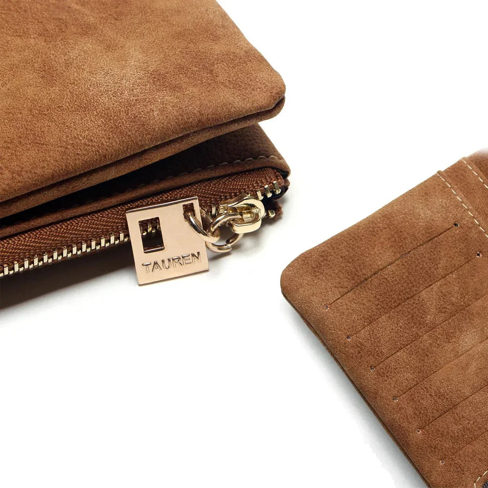 Women Wallets Long Purse Two Fold Women Wallets Drawstring Nubuck Leather Zipper Suede Women's Long Design Purs synthetic leather wallet