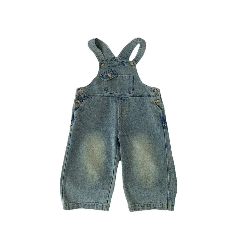 Overalls Children's Denim Strap Pants Spring Autumn Korean Girls' Casual Loose Suspender Trousers Boys' Pocket Jumpsuit