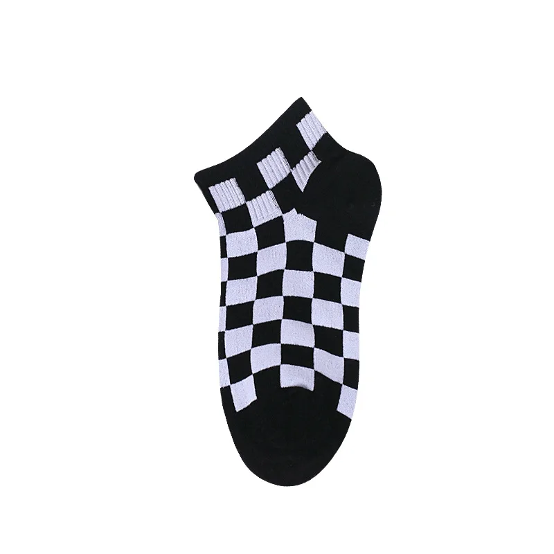 Chaussettes de damier pour femmes, modèle Harajuku, Tube bas géométrique, style Hip Hop, Streetwear, en coton, pour filles