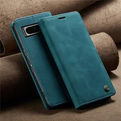 CaseMe Premium Retro Magnetic Flip Leather Wallet Phone Case for Pixel 6 (Blue)
