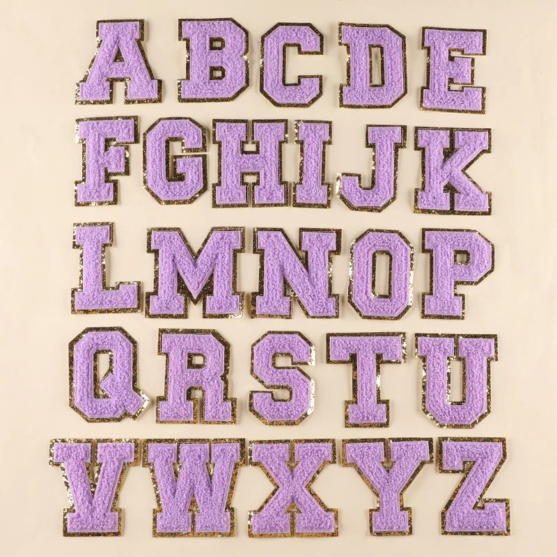1PC 80MM Chenille Buchstaben Pailletten Rand Alphabet A-Z Nähen Eisen Auf Patches Bunte Abzeichen Für Name DIY kleid Jeans Applikationen Dekor – Detail 7