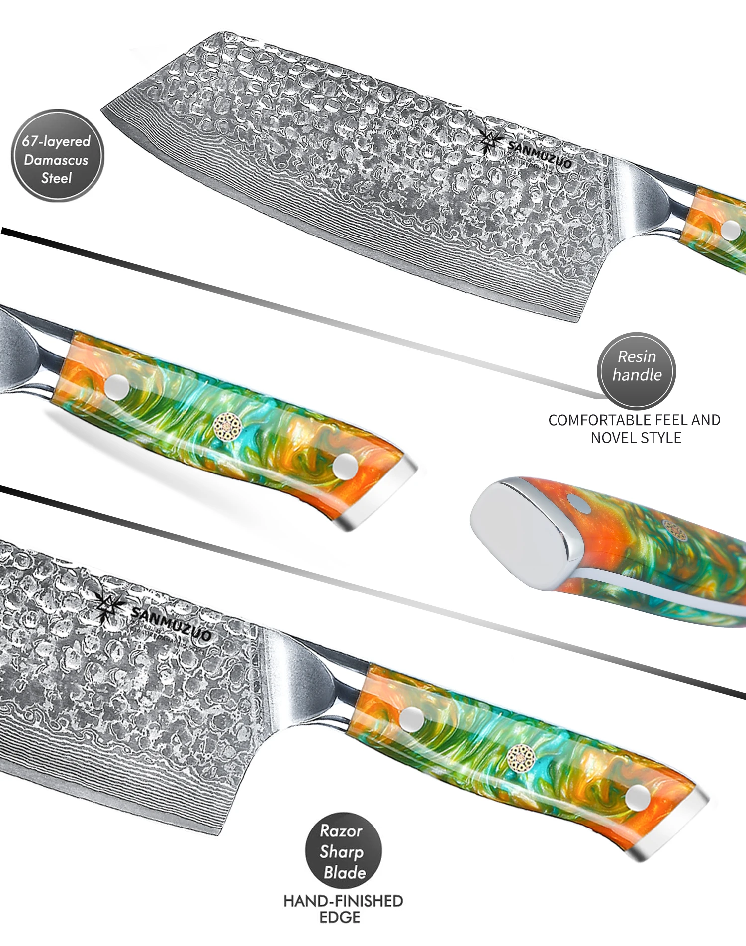 7.5 Inch Damascus Stee Nakiri Knife Cleaver