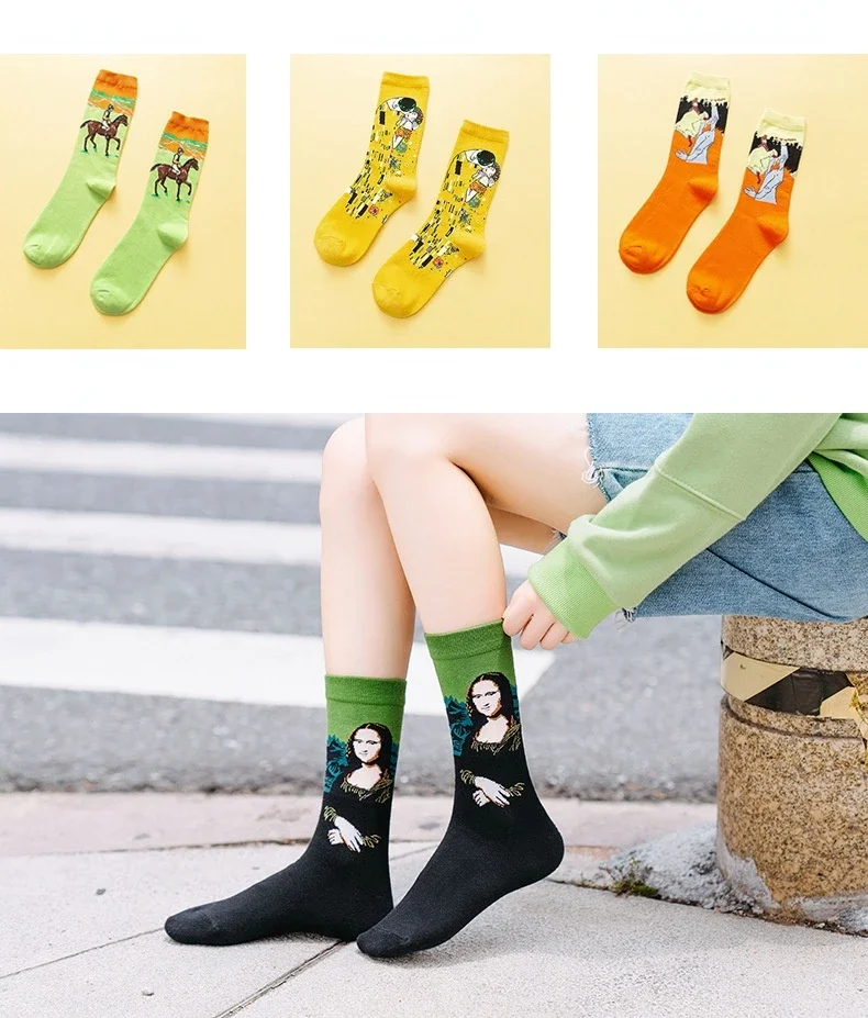 1 paar Herbst Winter Retro Männer Socken Paar Socken Neue Kunst Van Gogh Wandbild Welt Berühmte Ölgemälde Serie Lustige Socken – Detail 3
