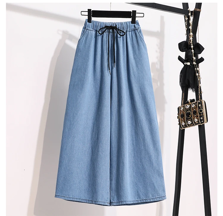 2026 High Waist Loose Fit Wide Leg Jeans Women Plus Size Casual Straight Workwear Trousers Summer Autumn Denim Capri Pants