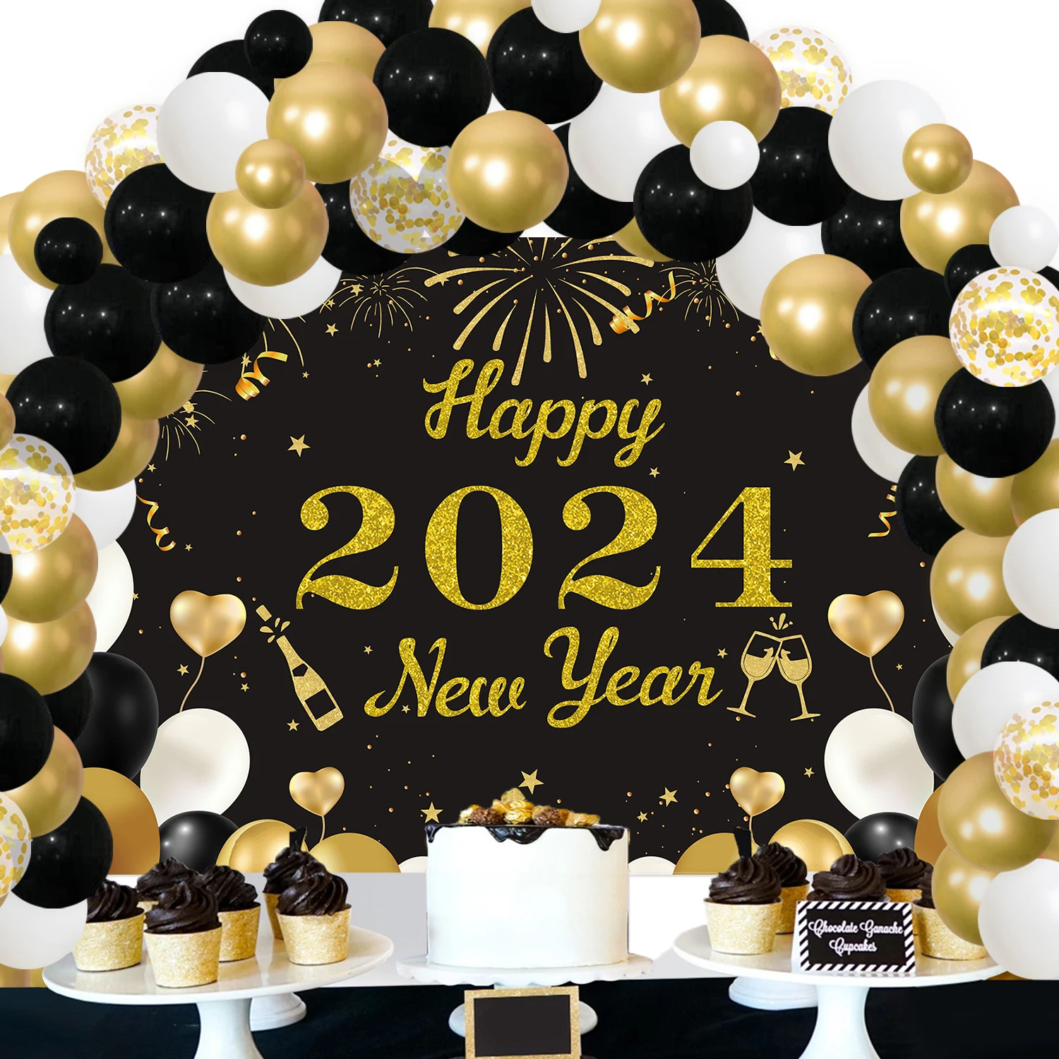 

Sursurprise-New Years Eve Party Decorations Supplies ,Black and Gold Balloons, Garland Arch Kit, Backdrop Decor, 2022