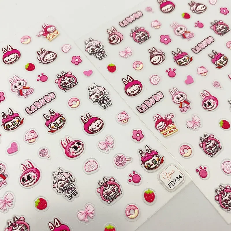 Japanese Cute Pink Labubu New-process Embossed Nail Decorative Sweet Evil Gothic Nail Accessories Sticker Accessories Nail Art 5