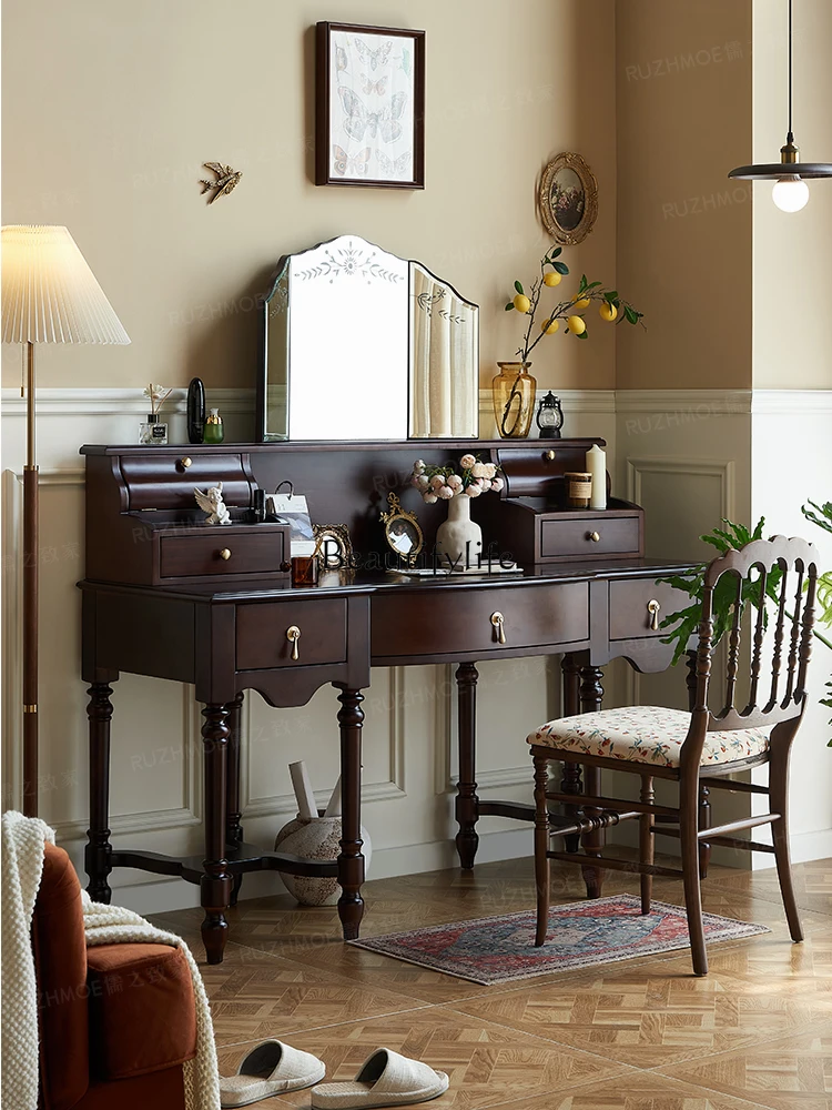

Retro Dresser Mid-Ancient Solid Wood Makeup Table American Bedroom Small Apartment