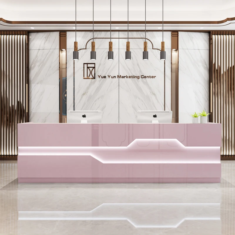 Store Pink Reception Desk Modern Simple Front Information Reception Desk Nail Salon Meuble Comptoire Caisse Bar Furniture