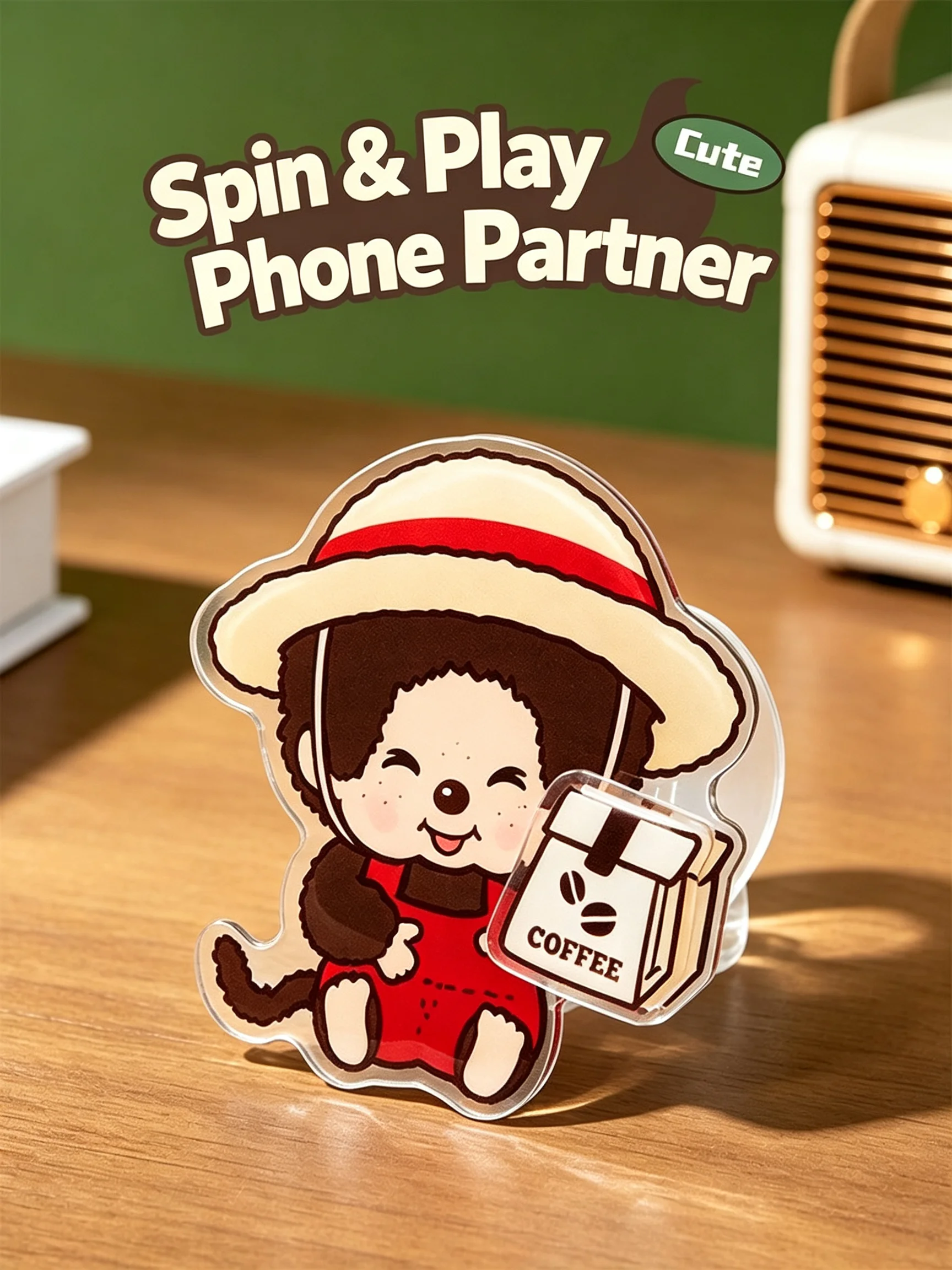 Kawaii Coffee Farm Series Rotating Pop Socket & Acrylic Phone Grip Holder – Cute Cartoon Decor & Gift