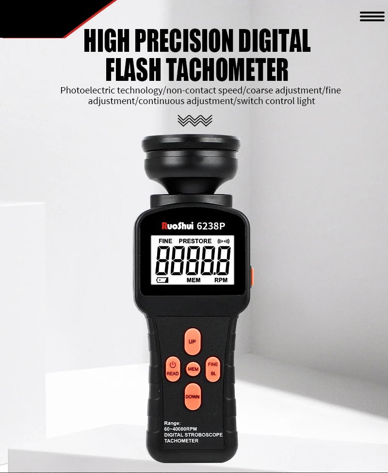 6238P Digital Stroboscope Tachometer LCD Non-Contact Flash Photoelectric Revolut