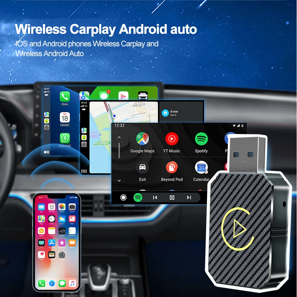 

Kebidumei Wireless Carplay Adapter Android Auto 2 in 1 USB Dongle For iphone Android Phone For Volvo Benz Mg Kia Chery VW