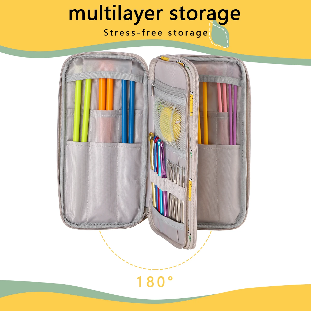 Empty knitting Needles Organizer Yellow Lemon Crochet Hooks Storage Bag Waterproof Rectangle Sewing Tools Accessories Bag knitting tool organizer yarn storage bag yarn storage organizer yarn holder