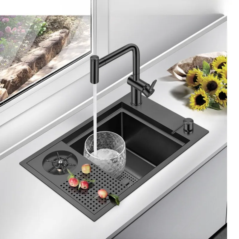 

Black sink cup washer, single slot, small stainless steel vegetable wash basin, coffee and milk tea shop, commercial slot