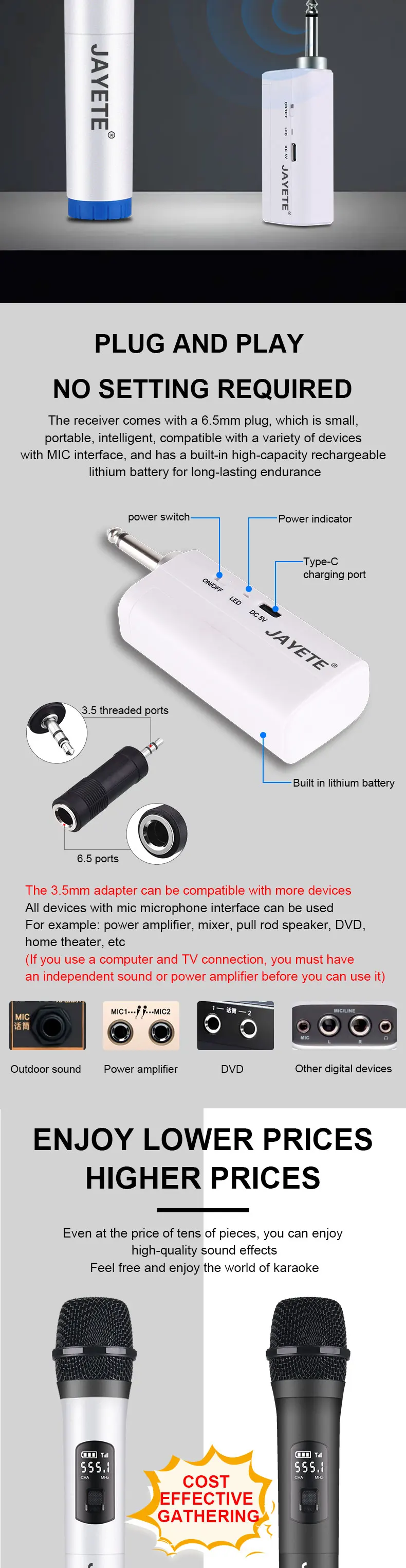 Khall V16U Universal Wireless Microphone 2 In 1 VHF Universal USB Receive  Handheld Mic Black,USB Receive Wireless Microphone,Universal Wireless