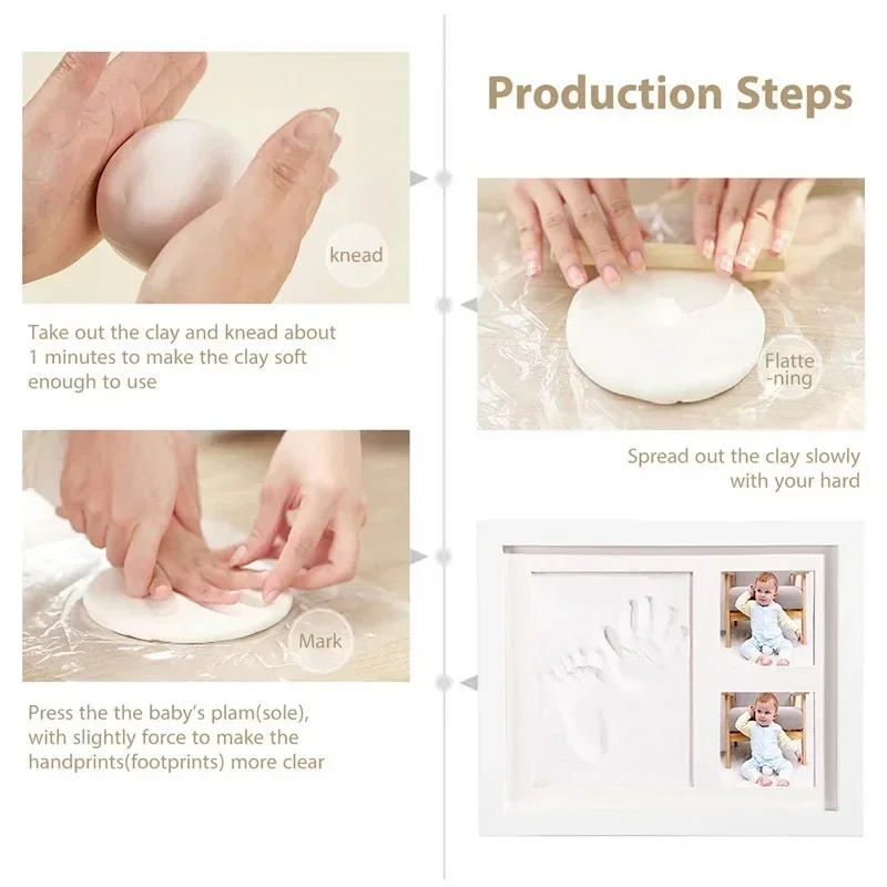 Baby Milestone Decor Gift Newborn Baby Hand Foot Print DIY Photo Frame With Mold Clay Imprint Kit Souvenirs