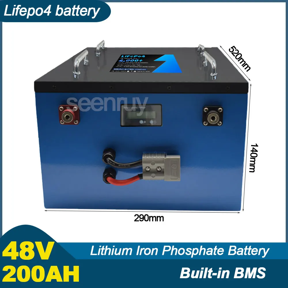 SEENRUY 48V 200AH Lifepo4 With Charger  Lithium Iron Phosphate Battery Perfect For Golf Cart Tricycle Motorcycle  Go Kart RV