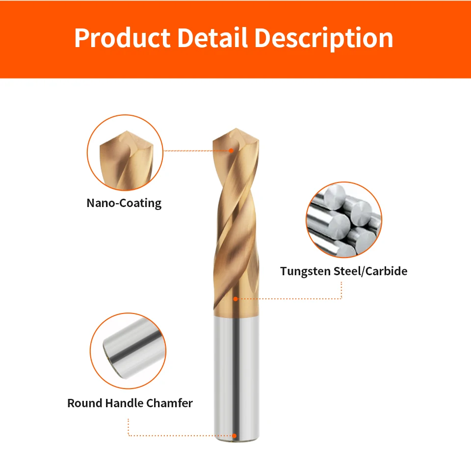 Carbide Drill Bits HRC55&deg; Tungsten Steel CNC Lathe Stainless Steel Drilling Hard Metalworking Tools 0.5-20.0mm