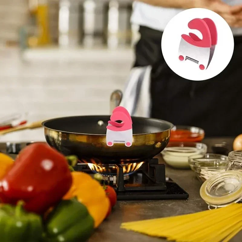 Pot Spoon Holder Stainless Steel Pot Spoon Holder Anti-Scald Silicone Grip Pot Clip For Spoon Kitchenware