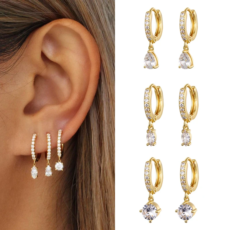 Dangle Earrings Drop Earrings Long Earrings Dome Teardrop Earrings Silver Gold Filled CZ Zircon Long Water Drop Earring For Women Men Jewelry Circle Ear Ring