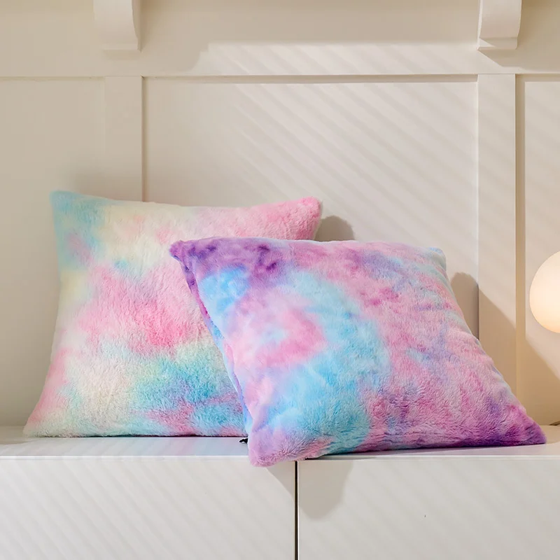 

Rabbit Faux Fur Cushion Cover 45x45cm Tie-dye Rainbow Colotful Super Soft Sofa Pillow Cover Cozy Decor Pillowcase Livingroom