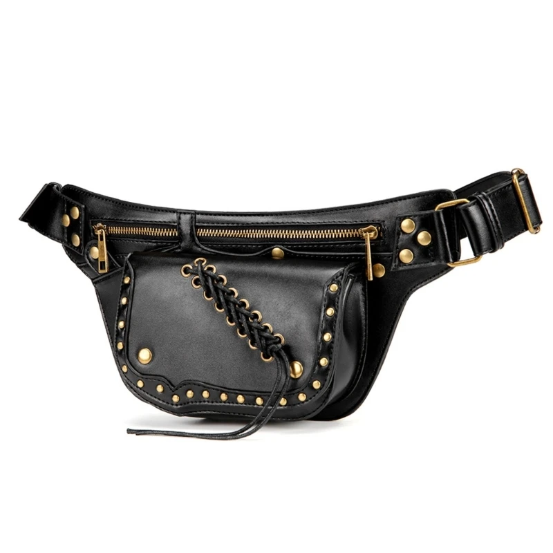 

Vintage Rivets PU Leather Waist Leg Bag Steampunk Crossbody Chest Sling Purse