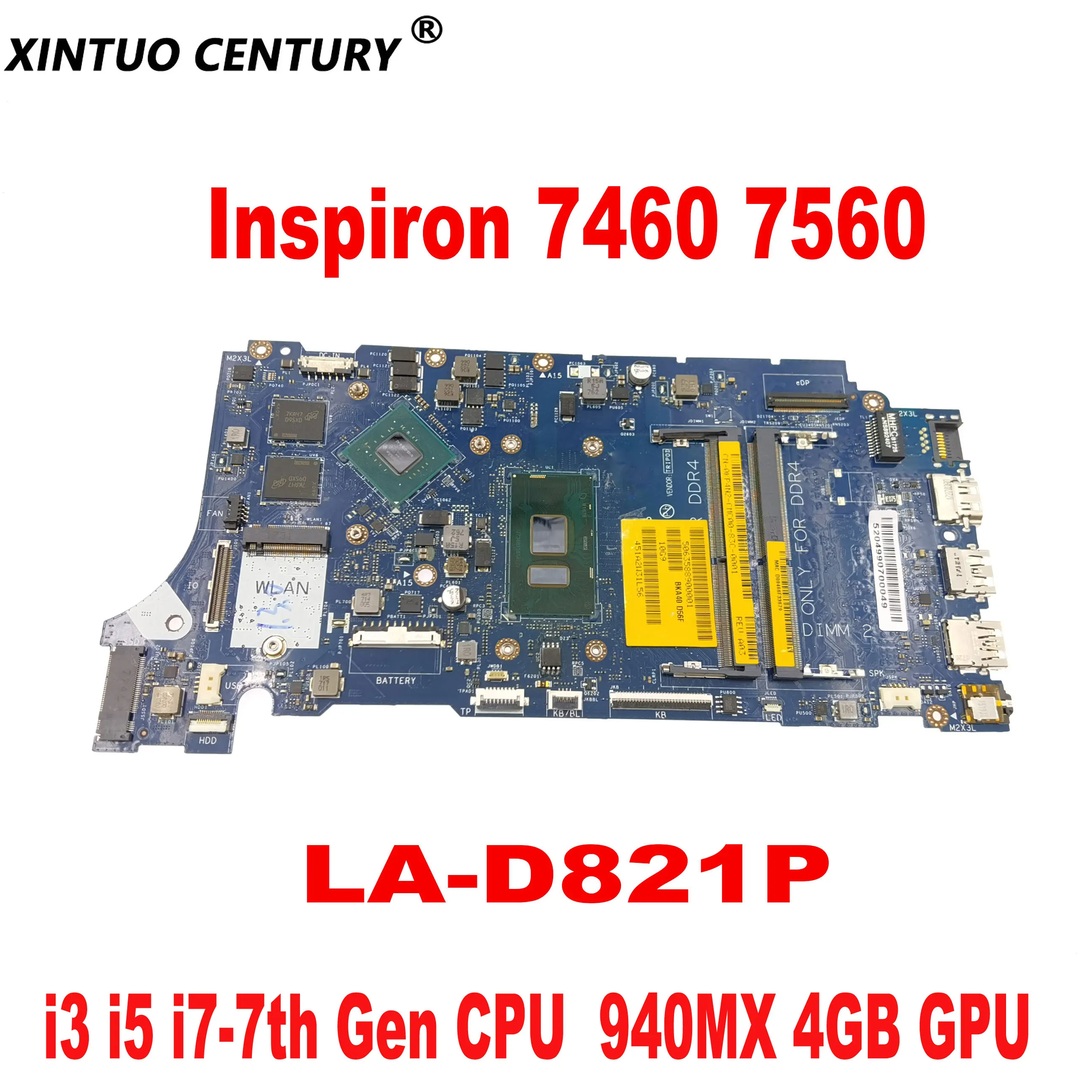 

BKD40 LA-D821P материнская плата для ноутбука Dell Inspiron 7460 7560 с i3 i5 i7-7th Gen CPU 940MX 4 Гб GPU DDR4 протестирована