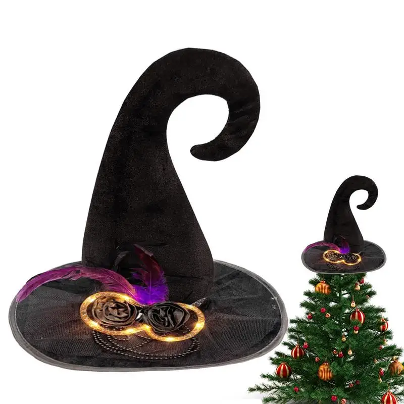 

Halloween Costume Witch Hats Women Crooked Wizard Hats Halloween Costume Hats With Feather Decor For Costume Party Accessories