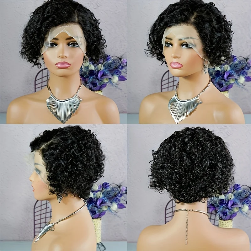 Water Wave Wig 13x4x1 T Part Lace Front Wigs Short Curly Pixie Cut Human Hair Wigs Transparent Lace For Women