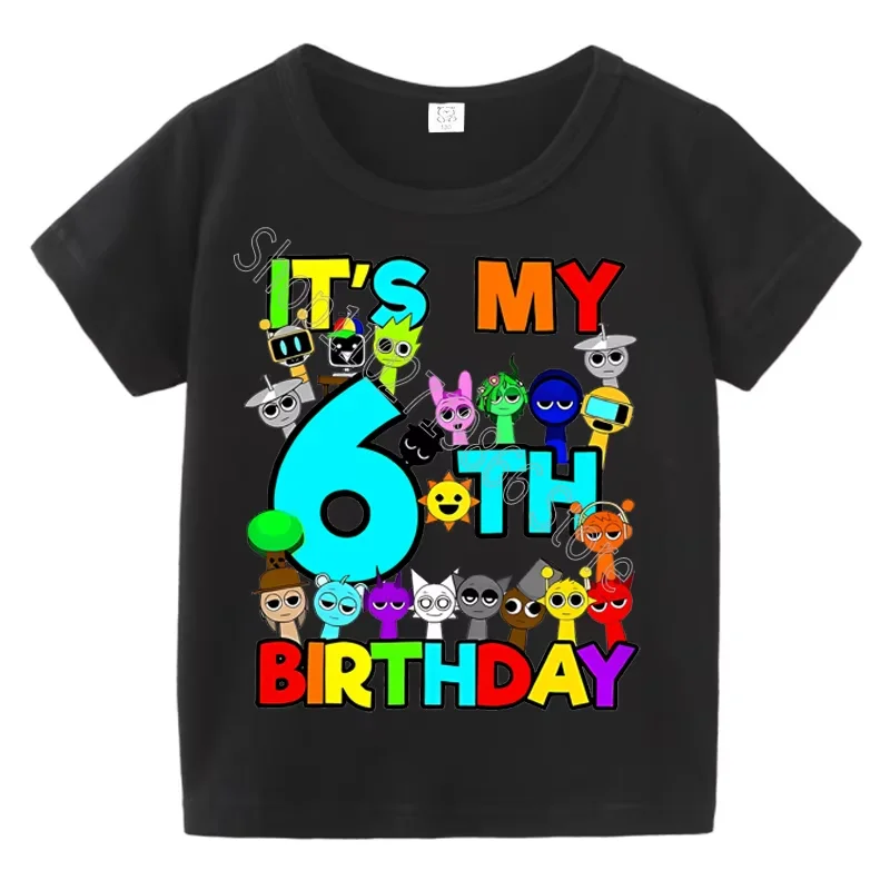 Kids Birthday Cute Cartoon Characters Graphic T-Shirt, Soft Cotton Crew Neck Tee, Casual Party Wear for Boys & Girlsdf0019