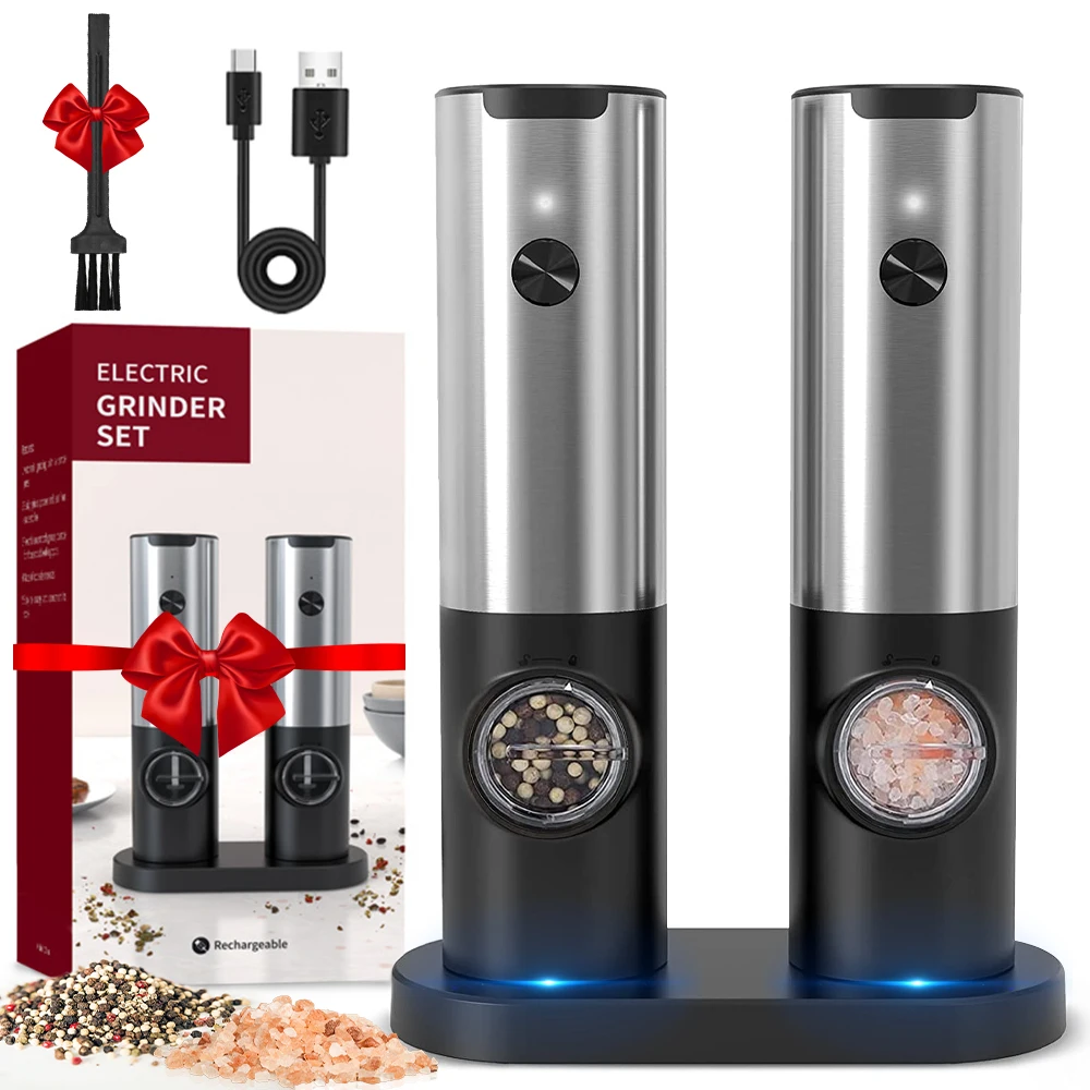 LED High Quality Automatic Operation Rechargeable Mill Electric Salt and Pepper  Grinder Set with Charging Base - AliExpress