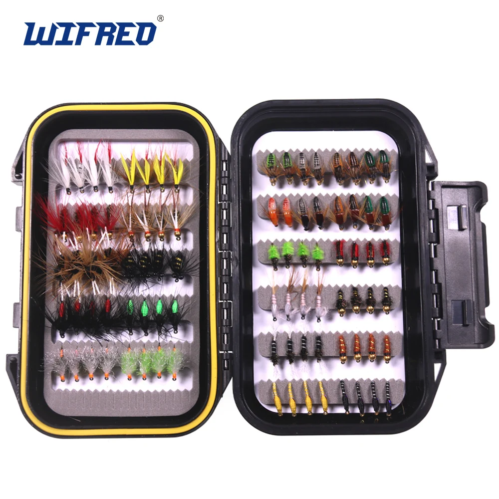 

Bimoo 88pcs/Box Assorted Trout Fly Fishing Flies Kit Nymph Dry Flies Insects Brown Brook Trout Grayling Fishing Fly Lures Bait