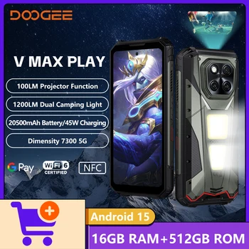 DOOGEE V Max Play Proiettore per telefono robusto 5G da 6,78 pollici 120Hz 20500mAh Doppia luci da campeggio 16GB + 512GB 200MP Fotocamera NFC Smartphone
