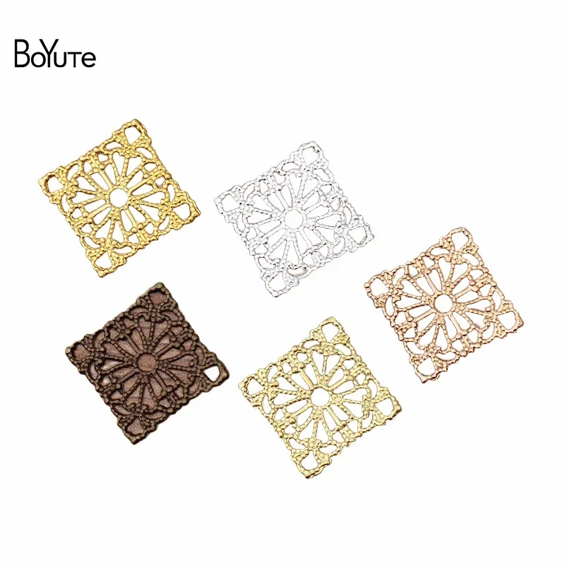 

BoYuTe (100 Pieces/Lot) Metal Brass Stamping 15MM Square Filigree Findings Diy Handmade Jewelry Accessories Wholesale