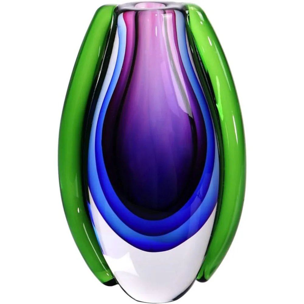 

Decor Hand Blown Sommerso Oval Art Glass Vase for Decor Centerpiece Table Decoration Purple 10 Inch Tall Ceramic Indoor Perfumes