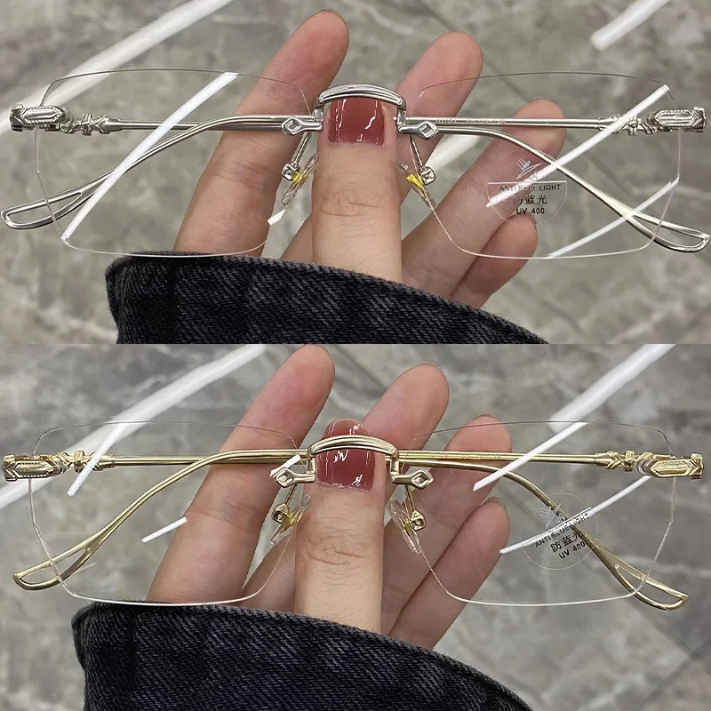 Eyeglasses Transparent Square Rimless Blue Light Blocking Fashion Frameless For Women Men Silver Computer