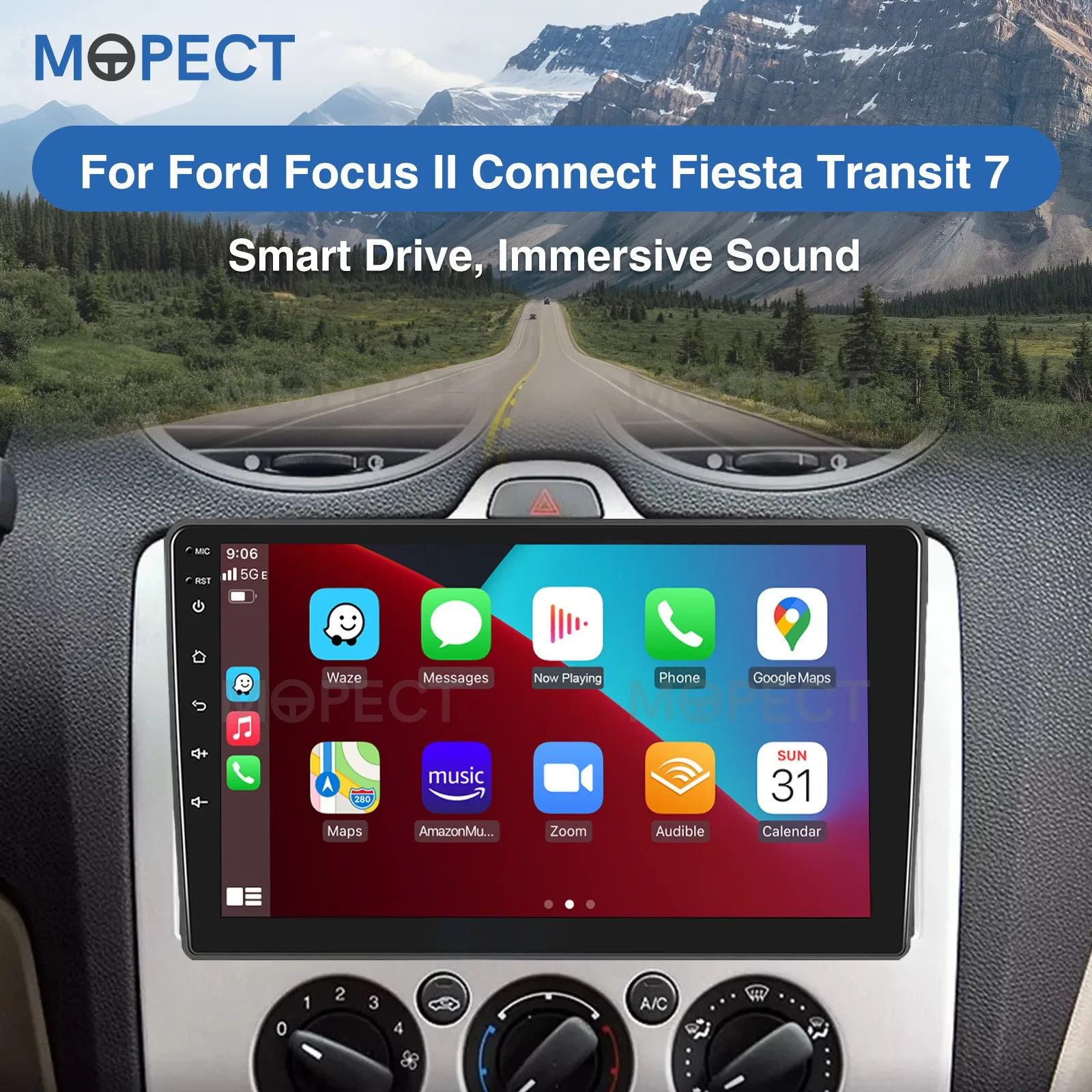 MOPECT 9-Zoll-Autoradio für Ford Focus/Transit/Fiesta/C-Max/S-Max/Galaxy Android 15 Carplay 4+64G GPS Navi BT SWC+DAB&DVR+AHD – Detail 2