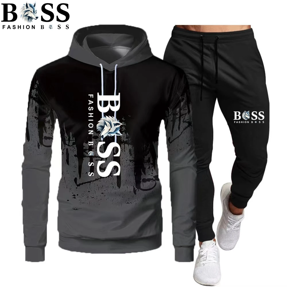 Men's Hoodies for Men Clothing Splash Ink Sweatshirt Suit Man Tracksuit Pant Sets New in Hoodies & Sweatshirts Sports Suits Set